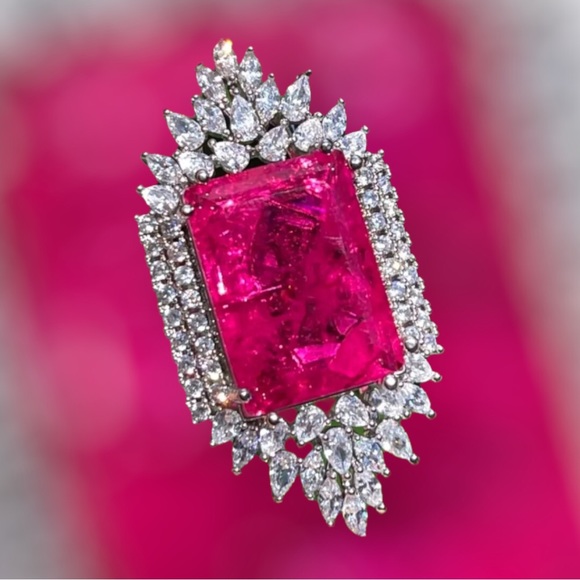 Luxury Oversized Simulated Mozambique Pink Ruby Ring Sz 7 - Picture 10 of 16